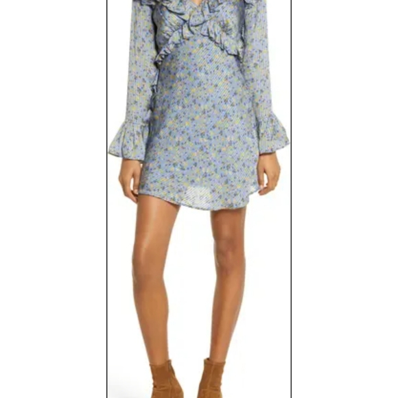 New WOT Free People Sweetest Thing Mini Floral Dress in Blue - Picture 3 of 16